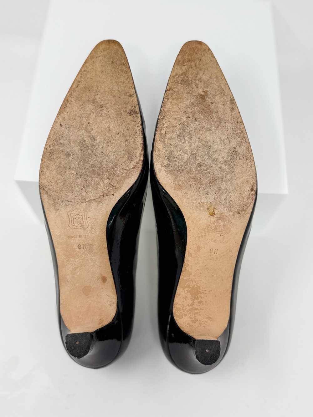 Silvia Fiorentina Black Patent Leather Kitten Heel Pumps 8 Pointed toe Vintage - Picture 3 of 9